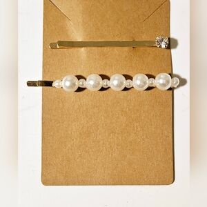 NWT SET OF 2 FASHION GOLD PLATED FAUX PEARLS BOBBY PINS!